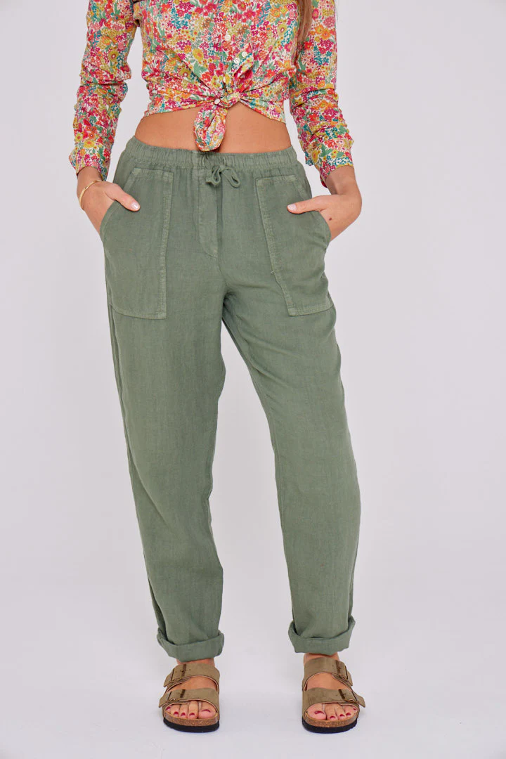 ZABOU – Pantalon Lin Coupe Droite – Femme – Kaki – Image 2